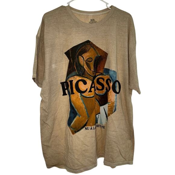 PICASSO Figure Art Print Graphic Tee in Tan Acid Wash Size XL New w/o Tag SOO - Picture 5 of 9